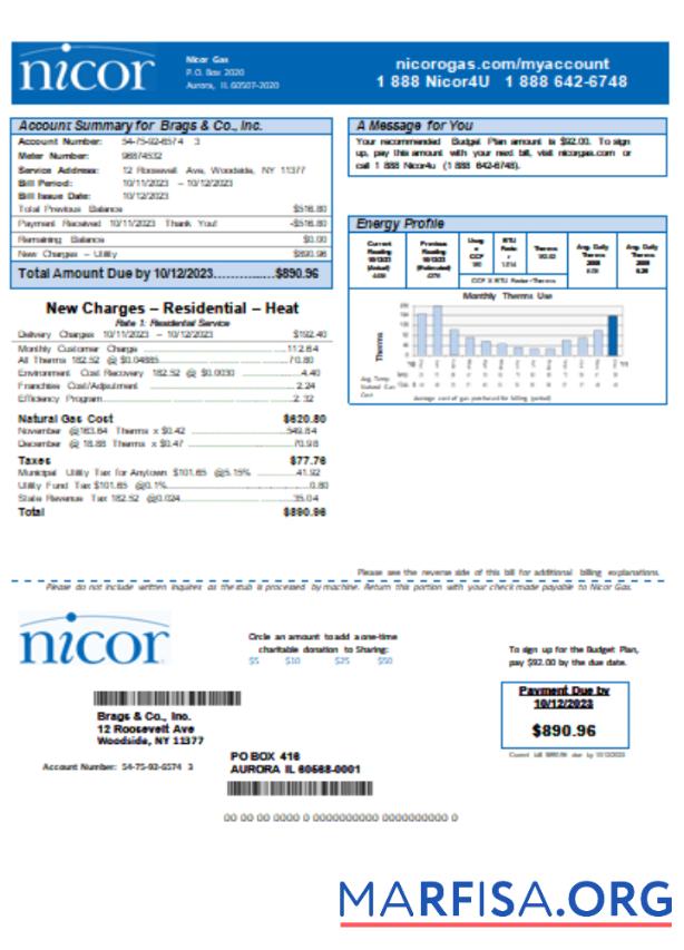 Downloadable Illinois Nicor gas business utility bill SCR real example
